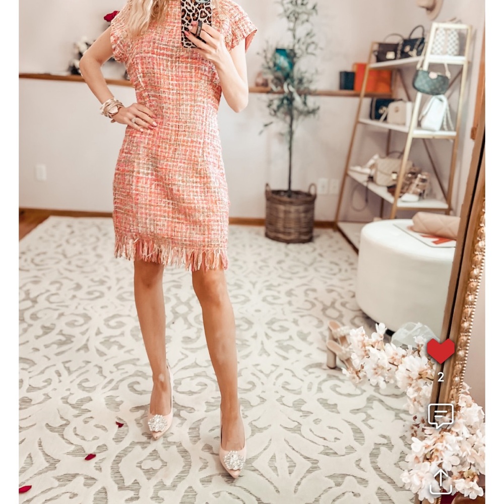 Elegant Pink Tweed Dress